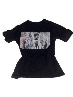 Black Short-Sleeve Graphic Tee with Photo Panel